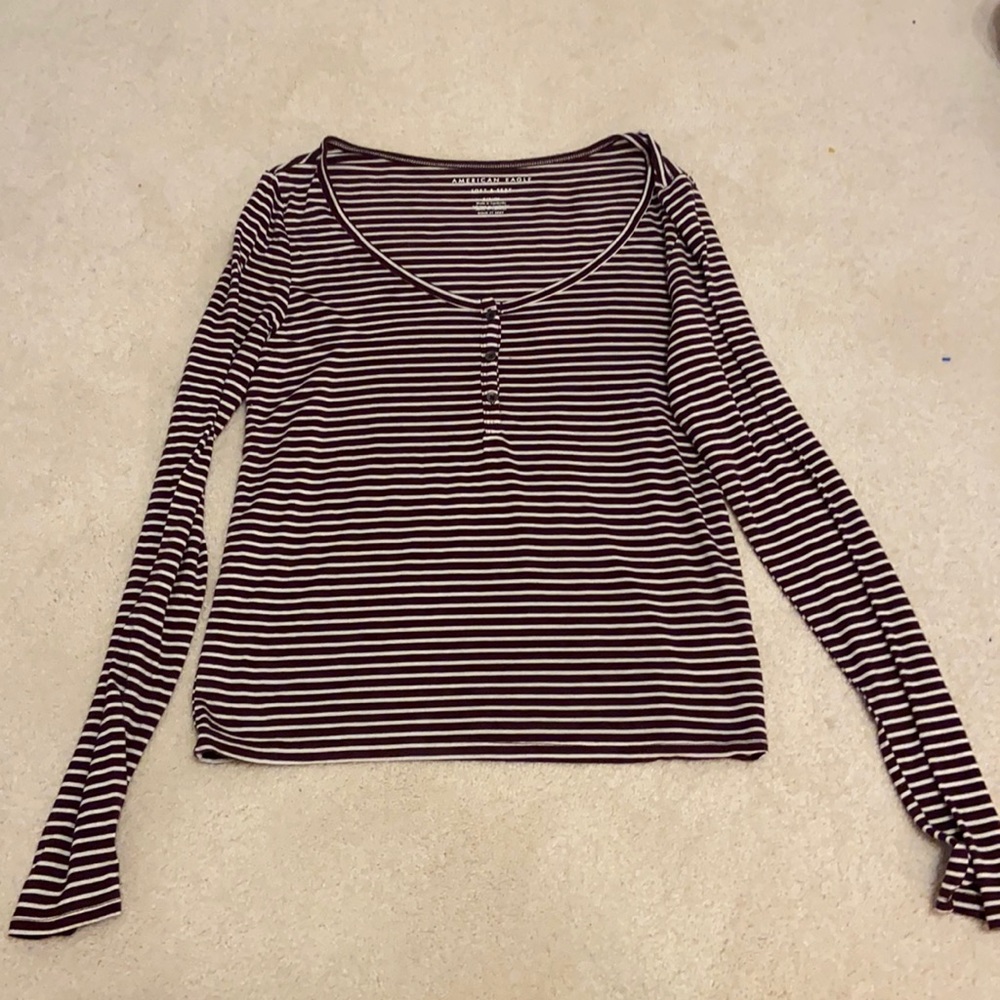Maroon colored stripped long sleeve shirt